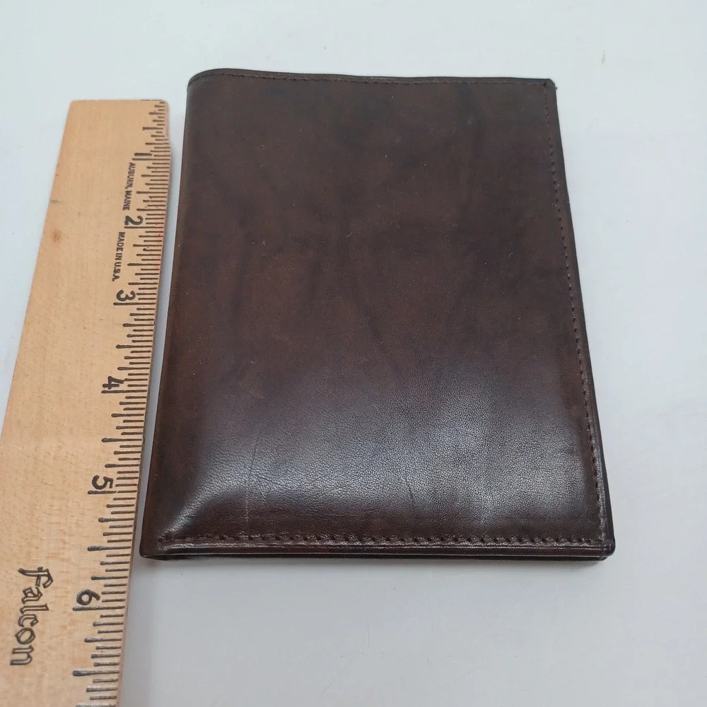 Dark Brown Top Grain Leather Passport Wallet Bifold Travel Organizer Case